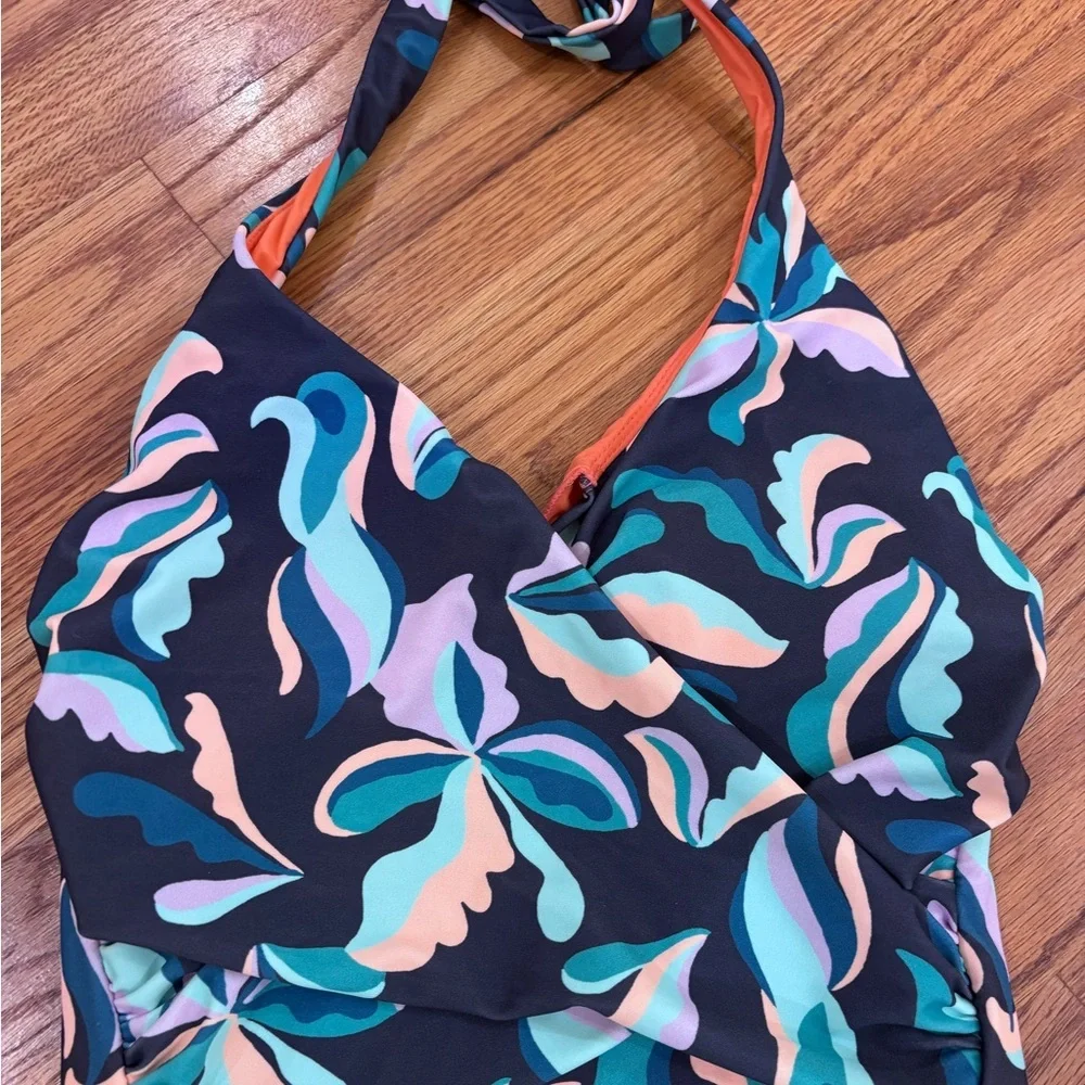 Anthropologie Maeve Violet Halter One-Piece Swimsuit Small